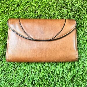 Buxton Vintage Brown Leather Glazed Velvet Cowhide‎ Clutch Wallet Organizer